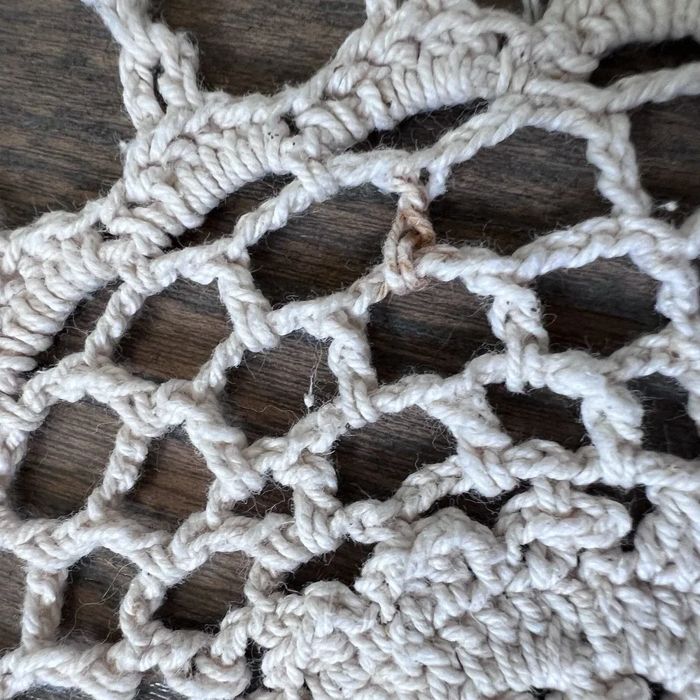Vintage Handmade Crocheted Lace Tablecloth White Thread 54x96 Medallion